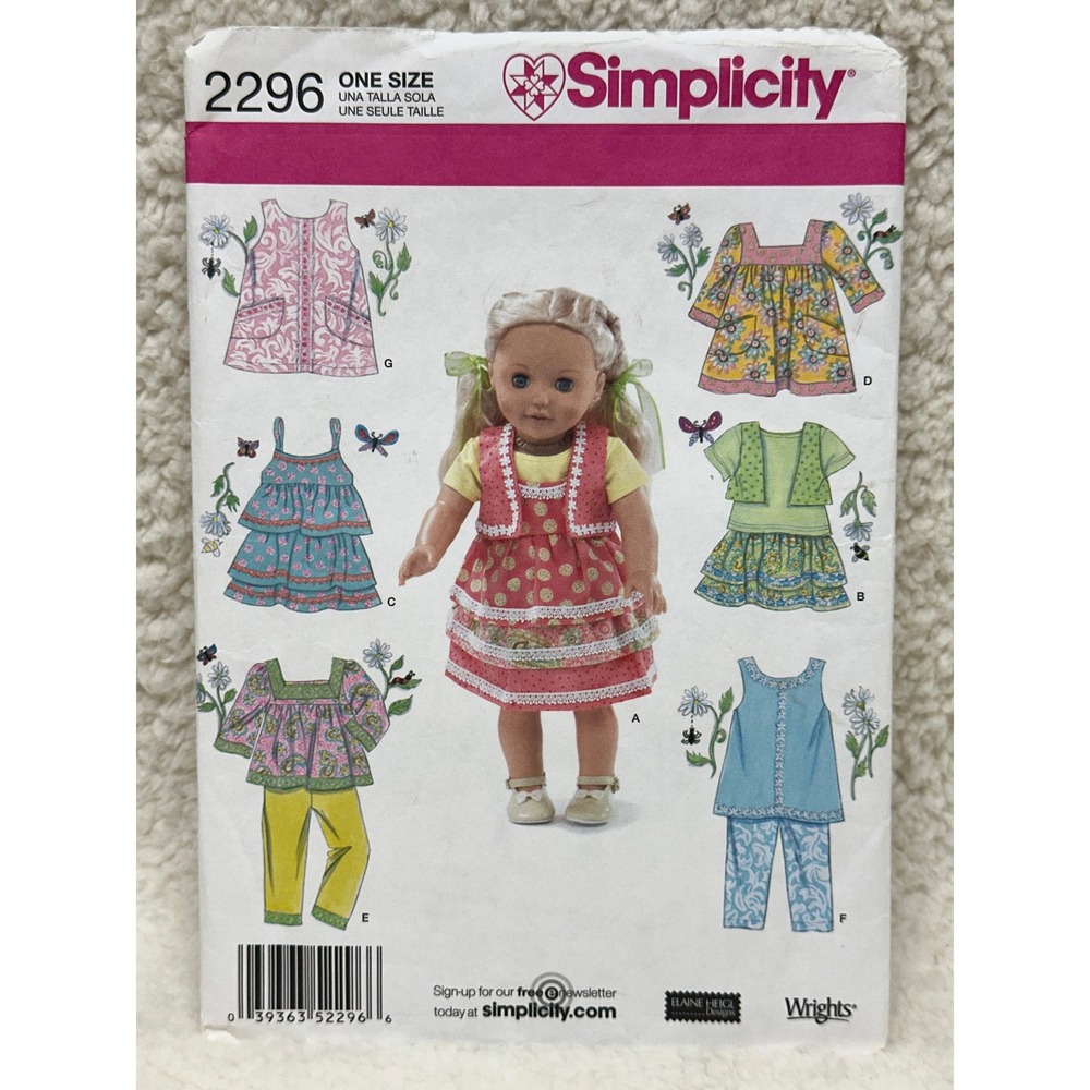 Simplicity‎ Sewing Pattern 2296 18 Inch Doll Clothes Outfits Cut